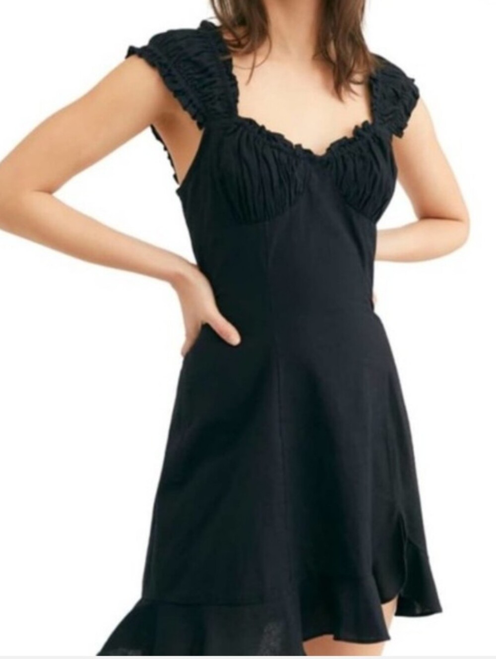 Free People Black Like A Lady Ruffle Strap Mini Dress Tie Back Small